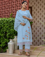 Pure Cotton Embroidered Straight 3 Piece Kurta Set