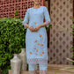 Cotton Embroidered Straight Kurta with Pant & Dupatta