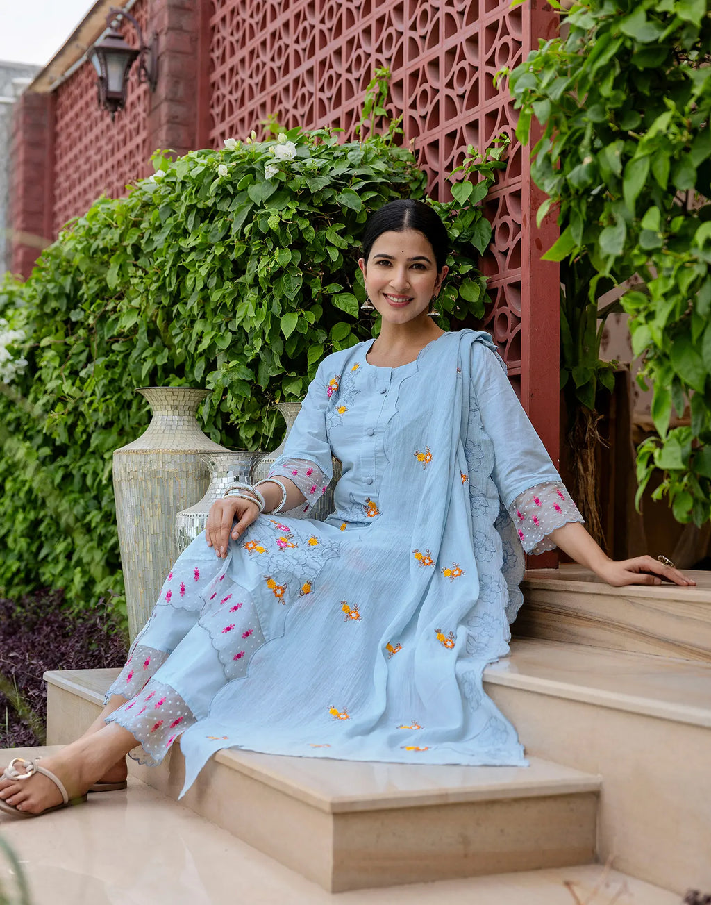 Pure Cotton Embroidered Straight 3 Piece Kurta Set