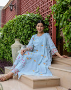 Pure Cotton Embroidered Straight 3 Piece Kurta Set