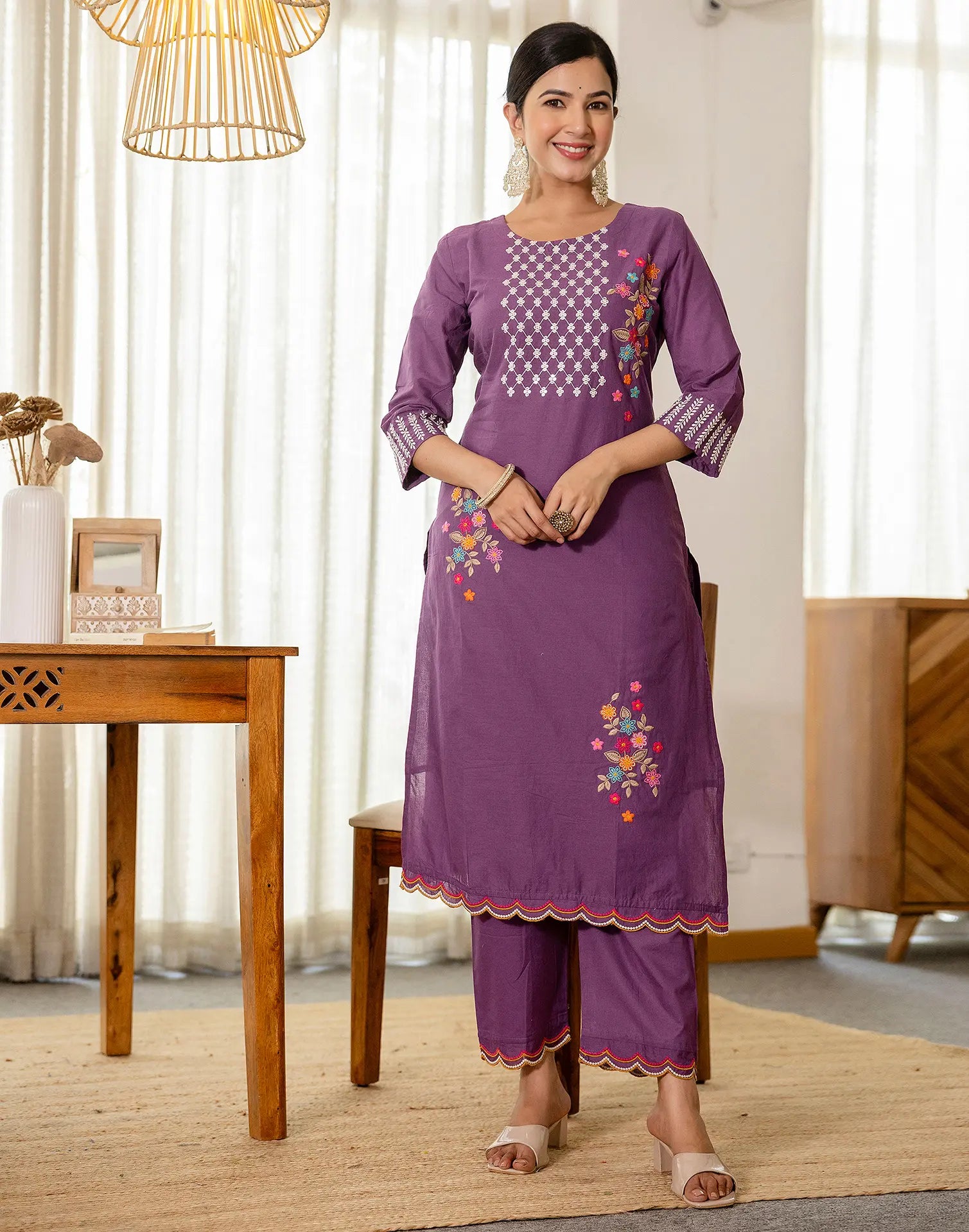 Pure Cotton Embroidered Straight 3 Piece Kurta Set