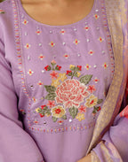 Silk Blend Embroidered Straight 3 Piece Kurta Set
