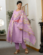 Silk Blend Embroidered Straight 3 Piece Kurta Set
