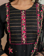 Poly Chinnon Embroidered Straight 3 Piece Kurta Set