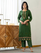 Poly Chinnon Embroidered Straight 3 Piece Kurta Set