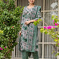Grey Cotton Printed Straight Kurta Set with Pant and Dupatta