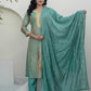 Silk Embroidered Straight Kurta with Pant & Dupatta