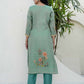 Silk Embroidered Straight Kurta with Pant & Dupatta