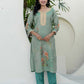Silk Embroidered Straight Kurta with Pant & Dupatta