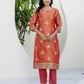 Silk Blend Embroidery and Sequins Work Straight Kurta with Pant & Dupatta