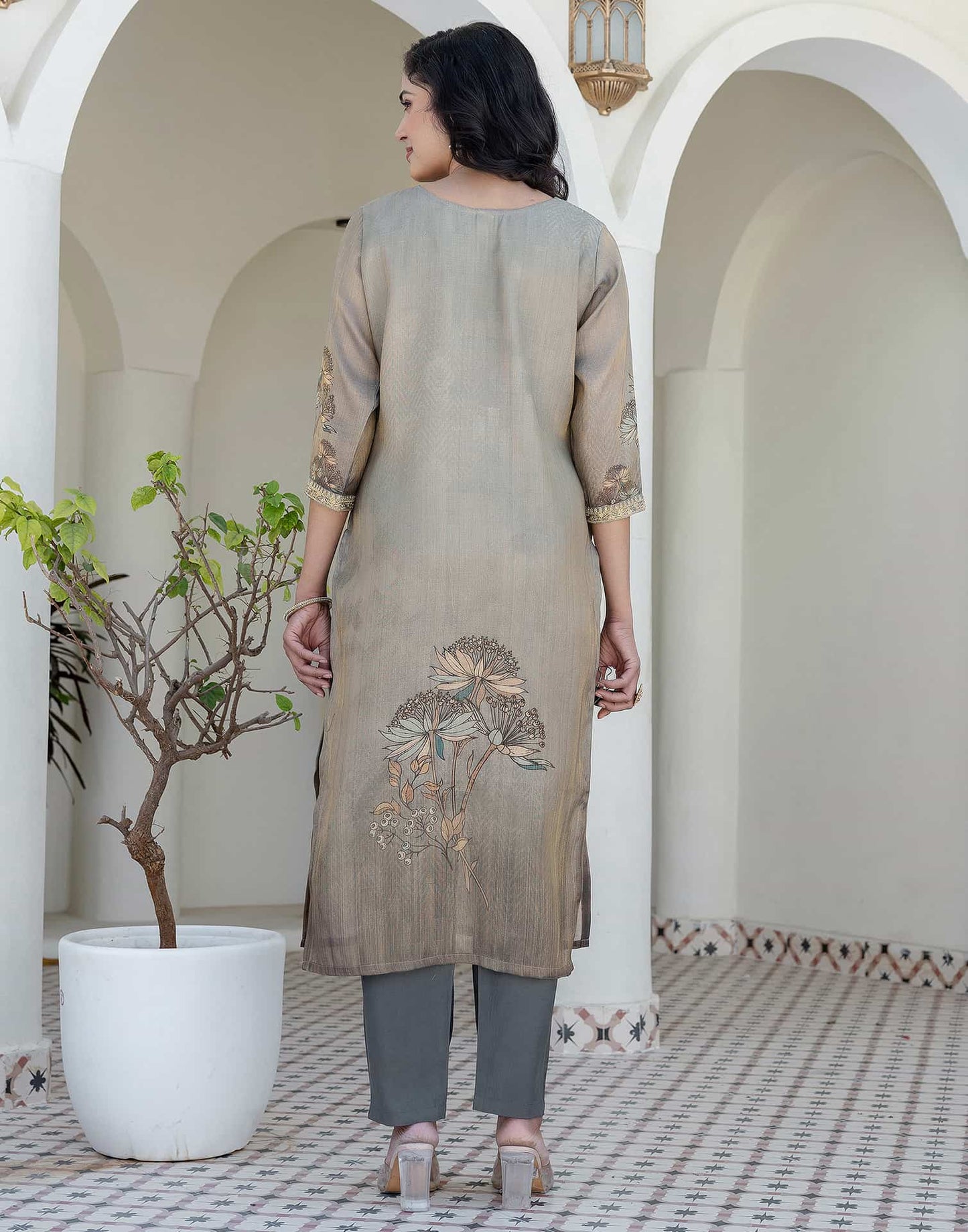 Silk Embroidered Straight Kurta with Pant & Dupatta