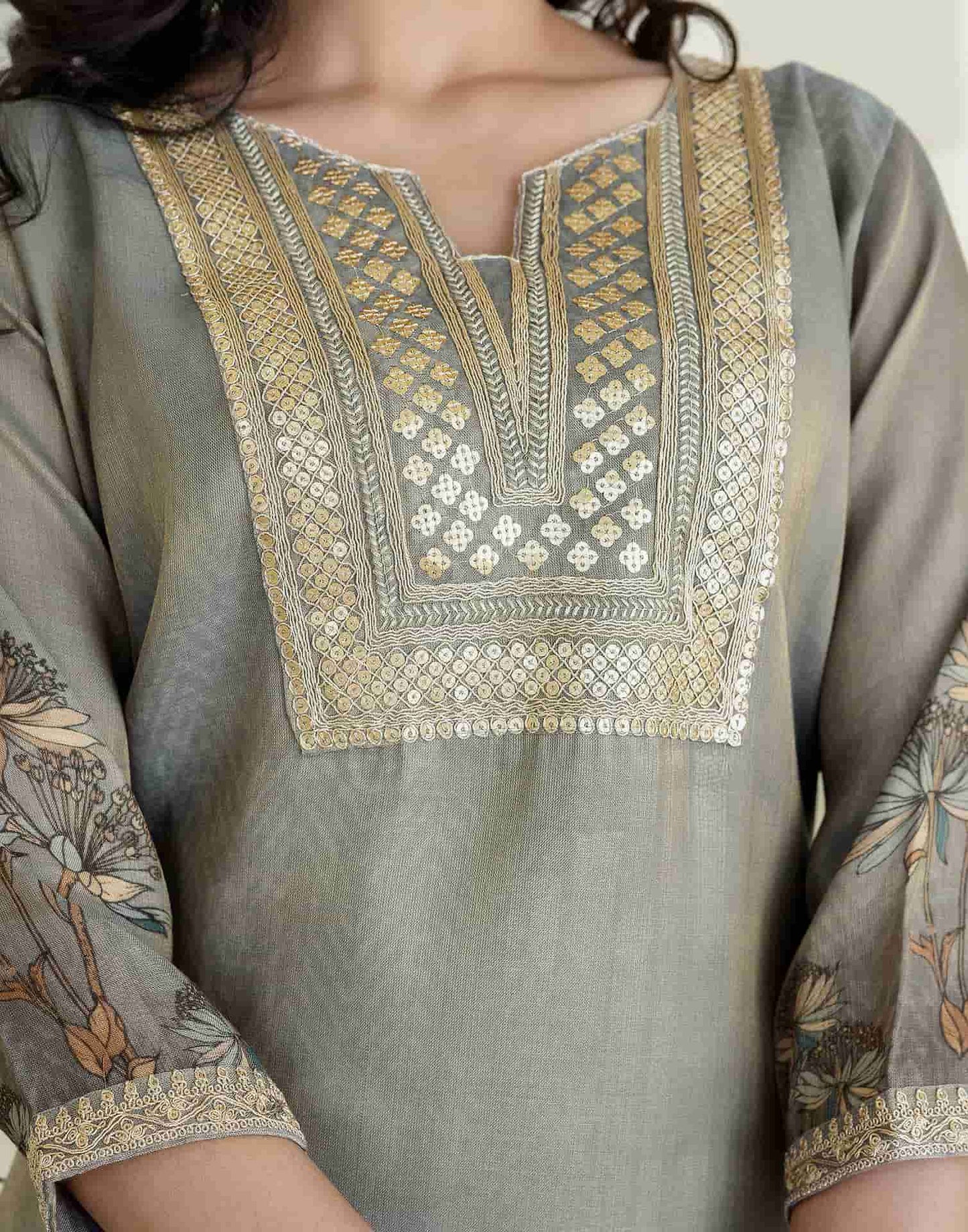 Silk Embroidered Straight Kurta with Pant & Dupatta