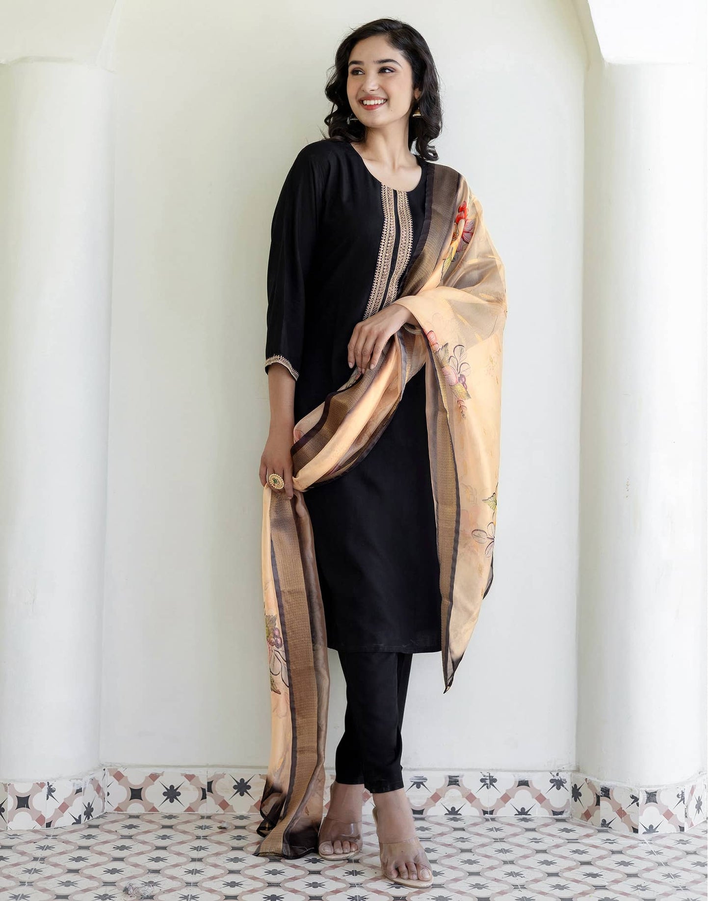 Rayon Sequins, Embroidery and Gota Lace Straight Kurta with Pant & Dupatta