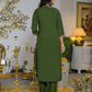 Silk Straight Embroidery Round Neck Kurta with Pant & Dupatta