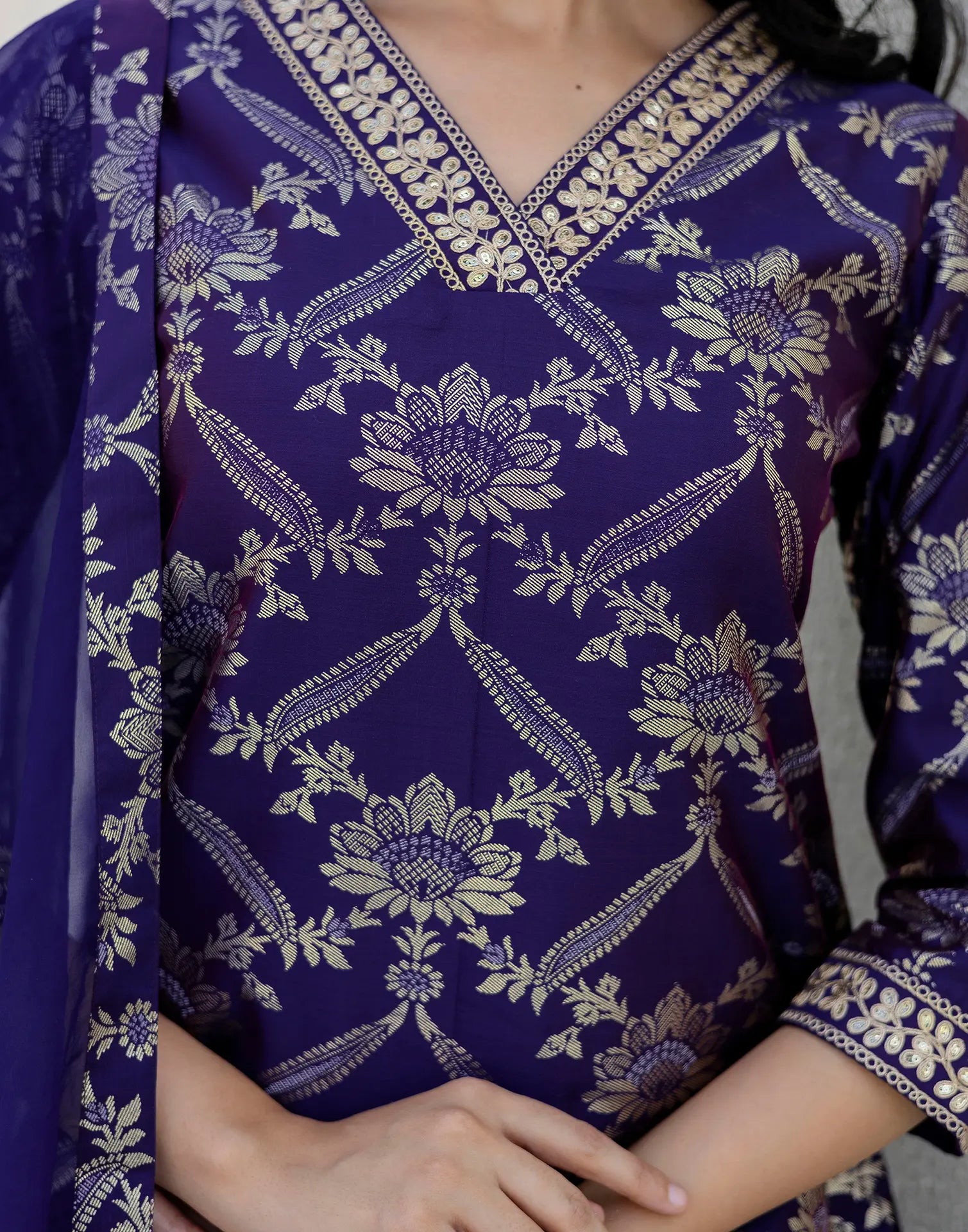 Taffeta Embroidered Straight 3 Piece Kurta Set