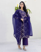 Taffeta Embroidered Straight 3 Piece Kurta Set