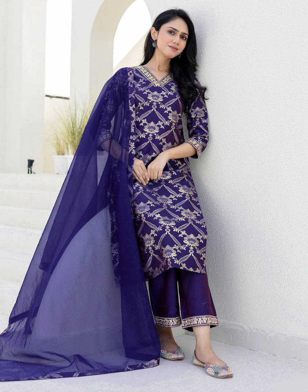 Taffeta Embroidered Straight 3 Piece Kurta Set