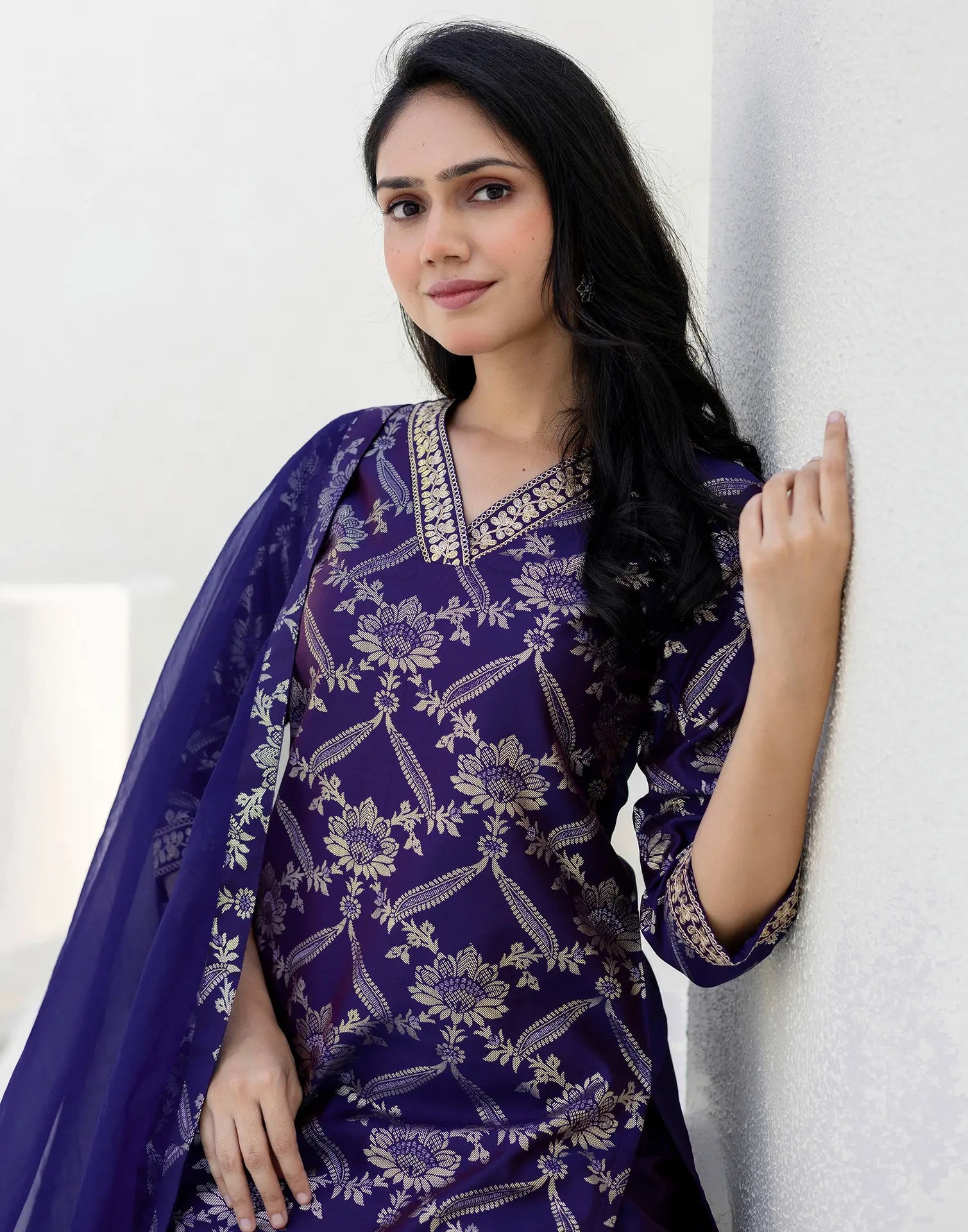 Taffeta Embroidered Straight 3 Piece Kurta Set