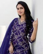 Taffeta Embroidered Straight 3 Piece Kurta Set