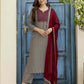 Cotton Blend Printed Straight Kurta with Pant & Dupatta