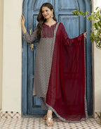 Viscose Rayon Printed Straight 3 Piece Kurta Set
