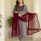 Cotton Blend Printed Straight Kurta with Pant & Dupatta