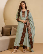 Chanderi Woven Straight 3 Piece Kurta Set