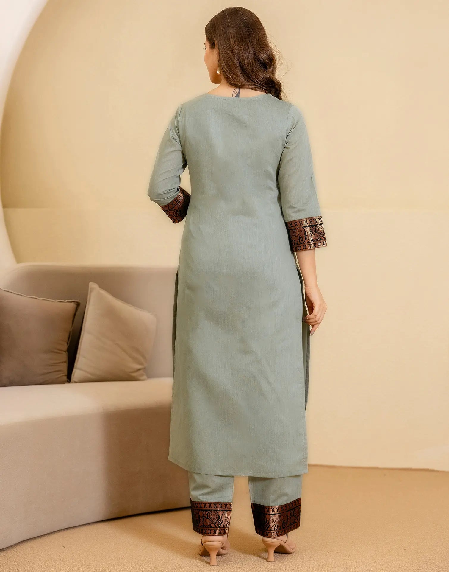 Chanderi Woven Straight 3 Piece Kurta Set