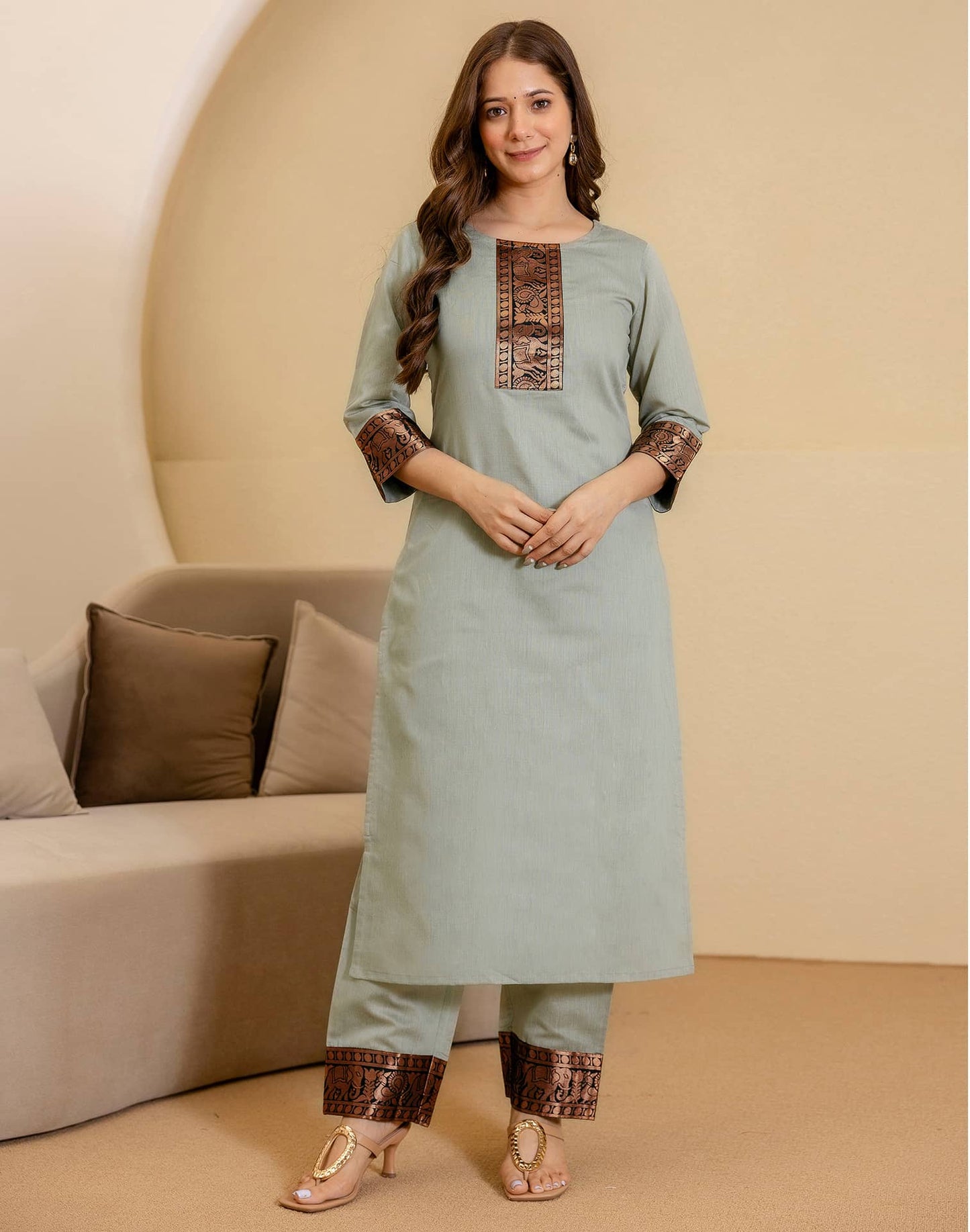 Chanderi Woven Straight Kurta with Pant & Dupatta