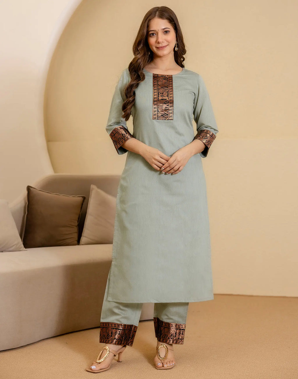 Chanderi Woven Straight 3 Piece Kurta Set