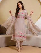 Organza Embroidered Straight 3 Piece Kurta Set