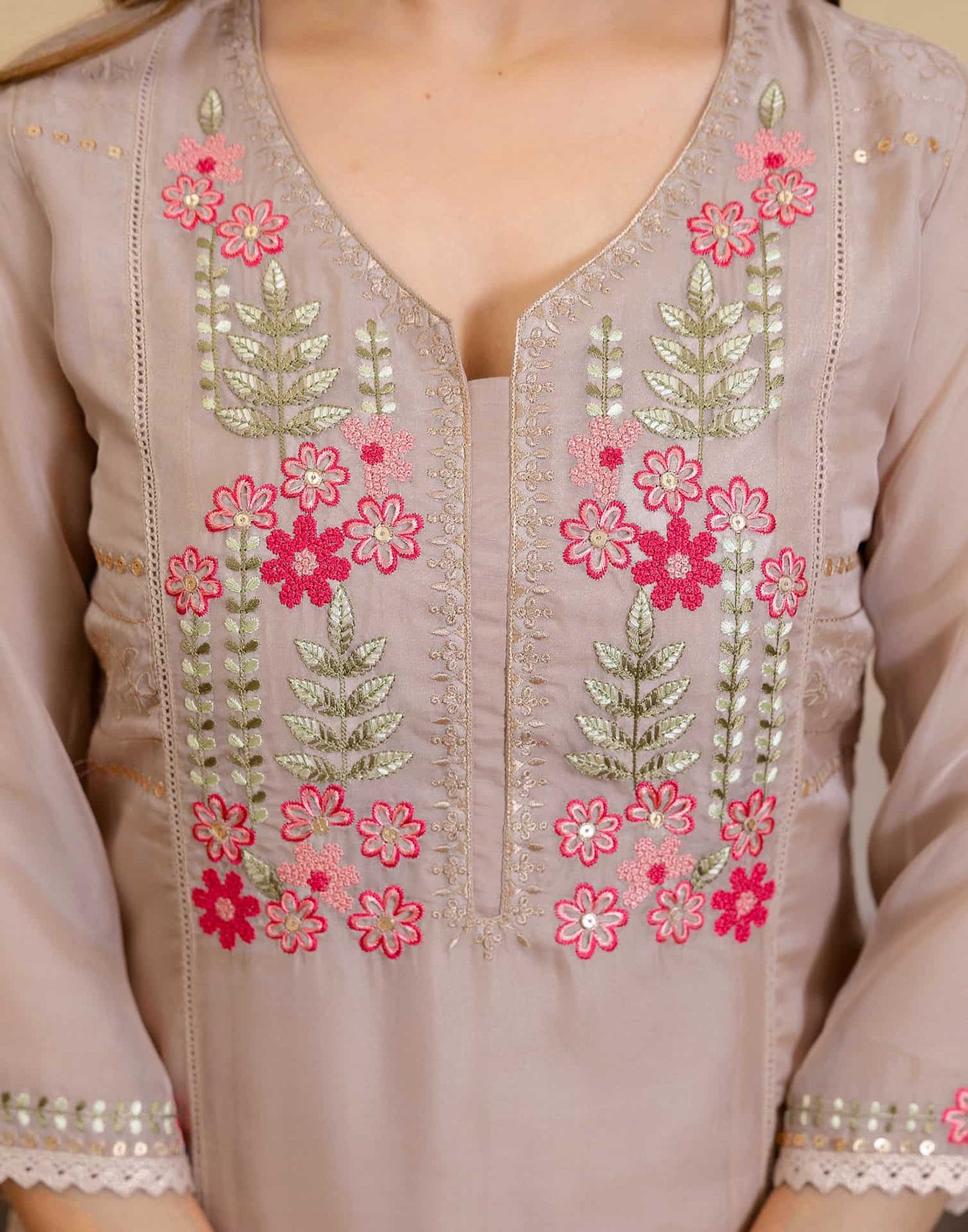 Silk Blend Embroidered A-Line Kurta with Pant & Dupatta