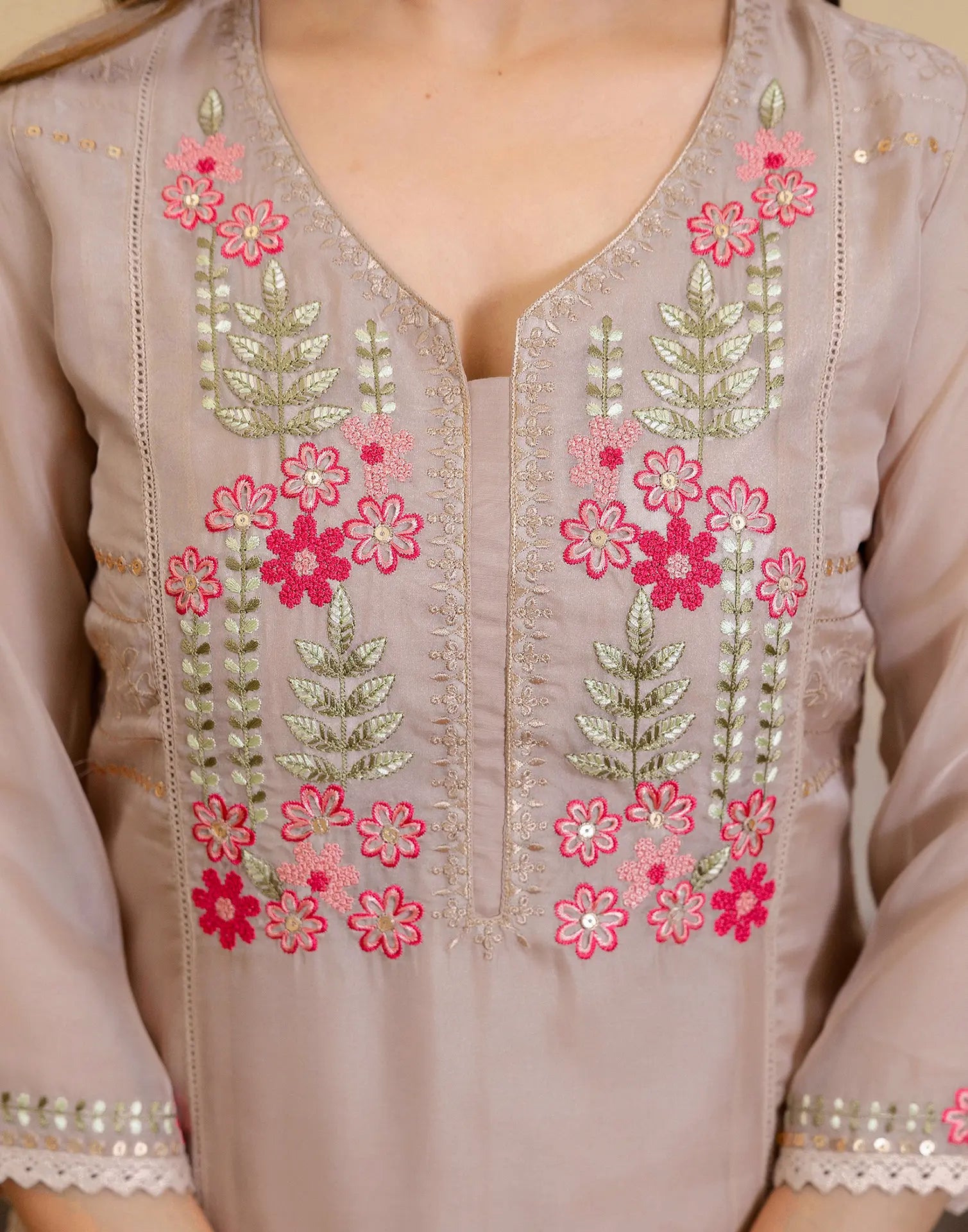 Organza Embroidered Straight 3 Piece Kurta Set