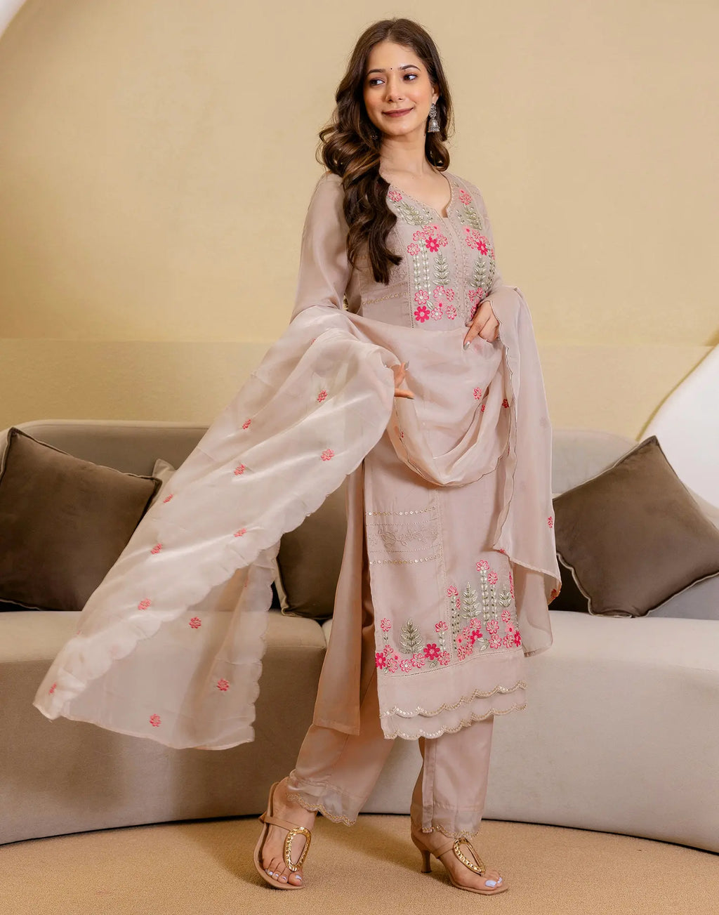Organza Embroidered Straight 3 Piece Kurta Set