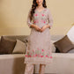 Silk Blend Embroidered A-Line Kurta with Pant & Dupatta