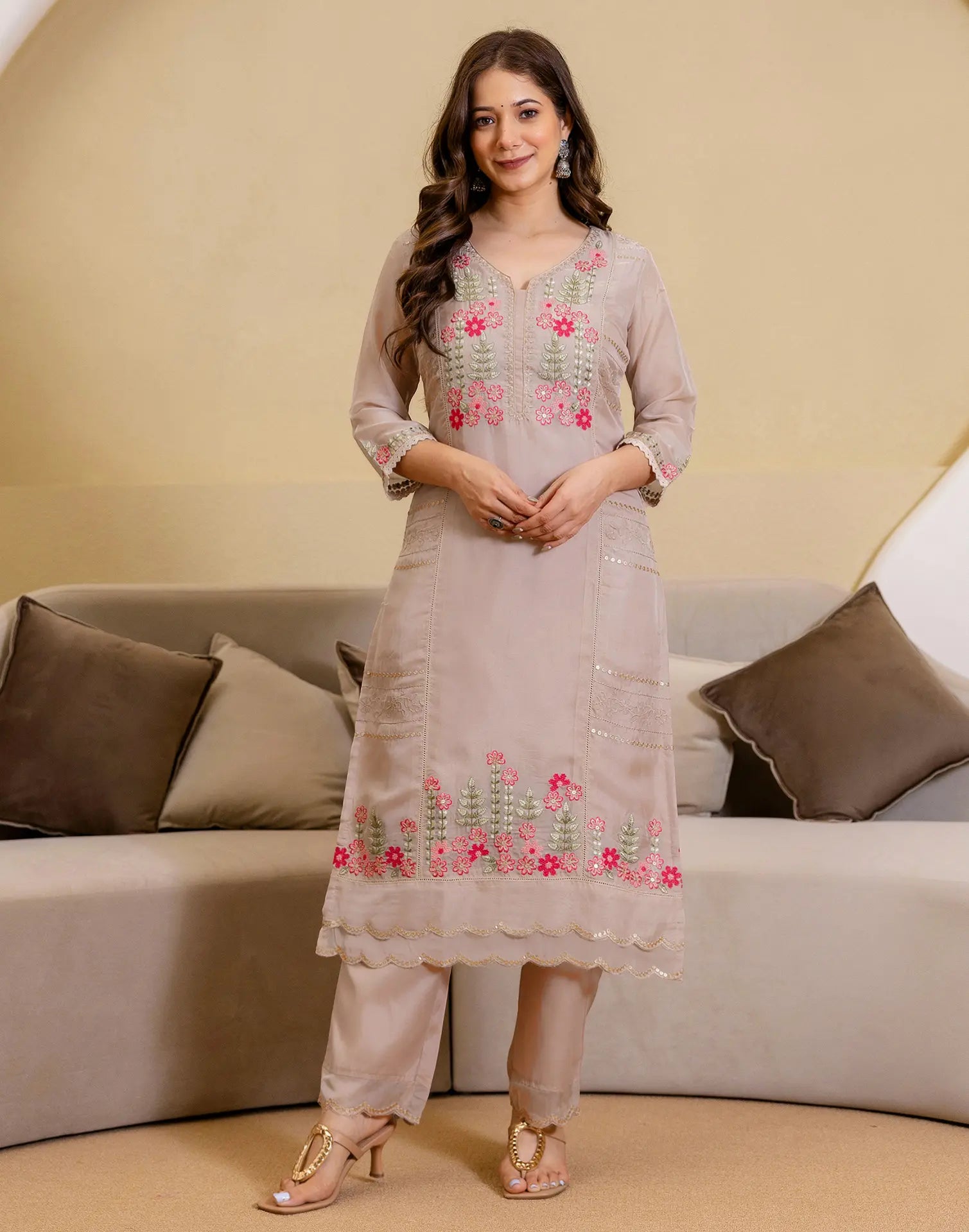 Organza Embroidered Straight 3 Piece Kurta Set