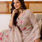 Silk Blend Embroidered A-Line Kurta with Pant & Dupatta