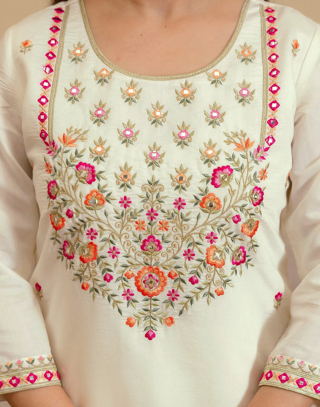 Silk Blend Embroidered Straight 3 Piece Kurta Set