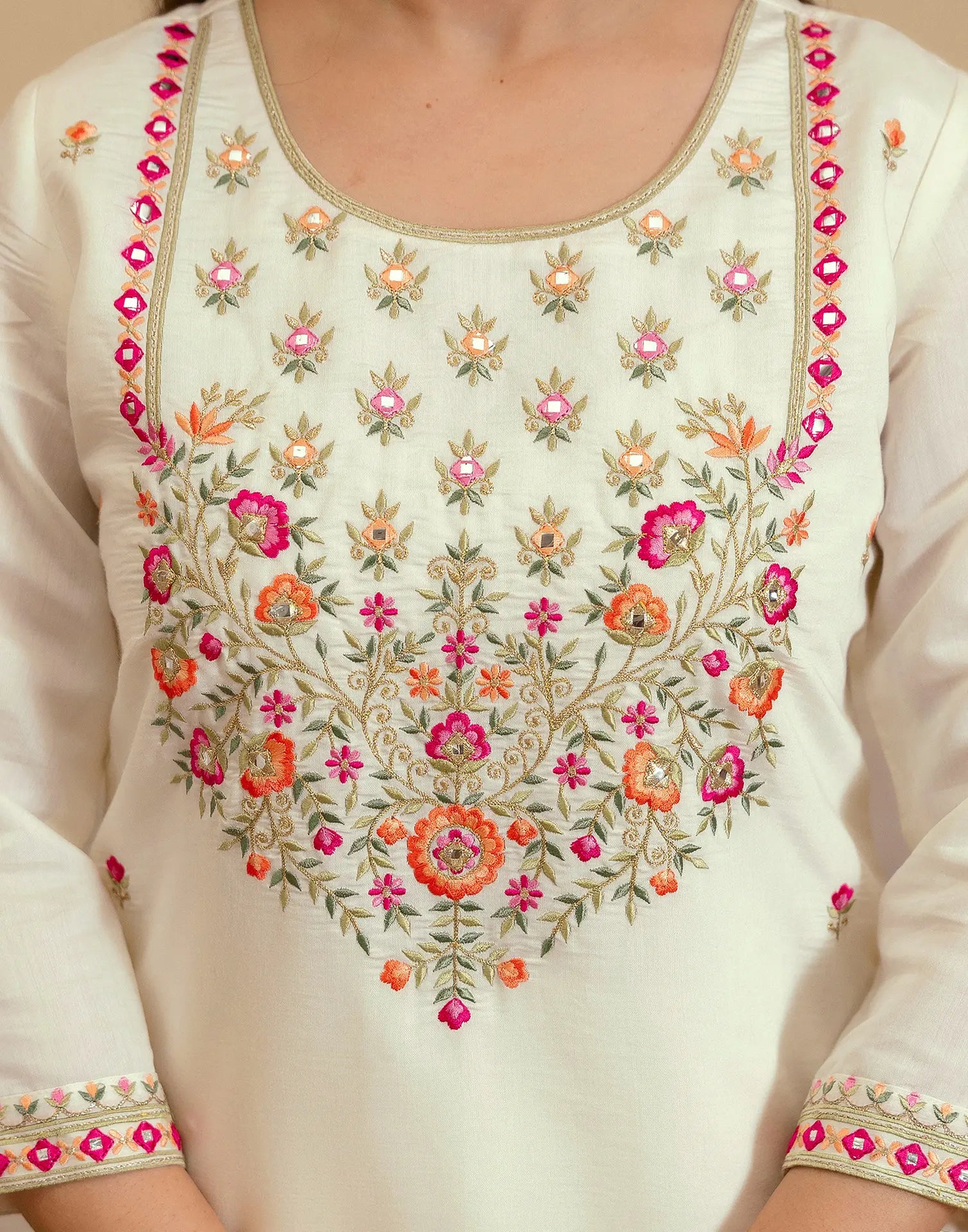 Silk Blend Embroidered Straight 3 Piece Kurta Set
