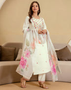Silk Blend Embroidered Straight 3 Piece Kurta Set