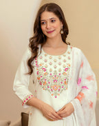 Silk Blend Embroidered Straight 3 Piece Kurta Set