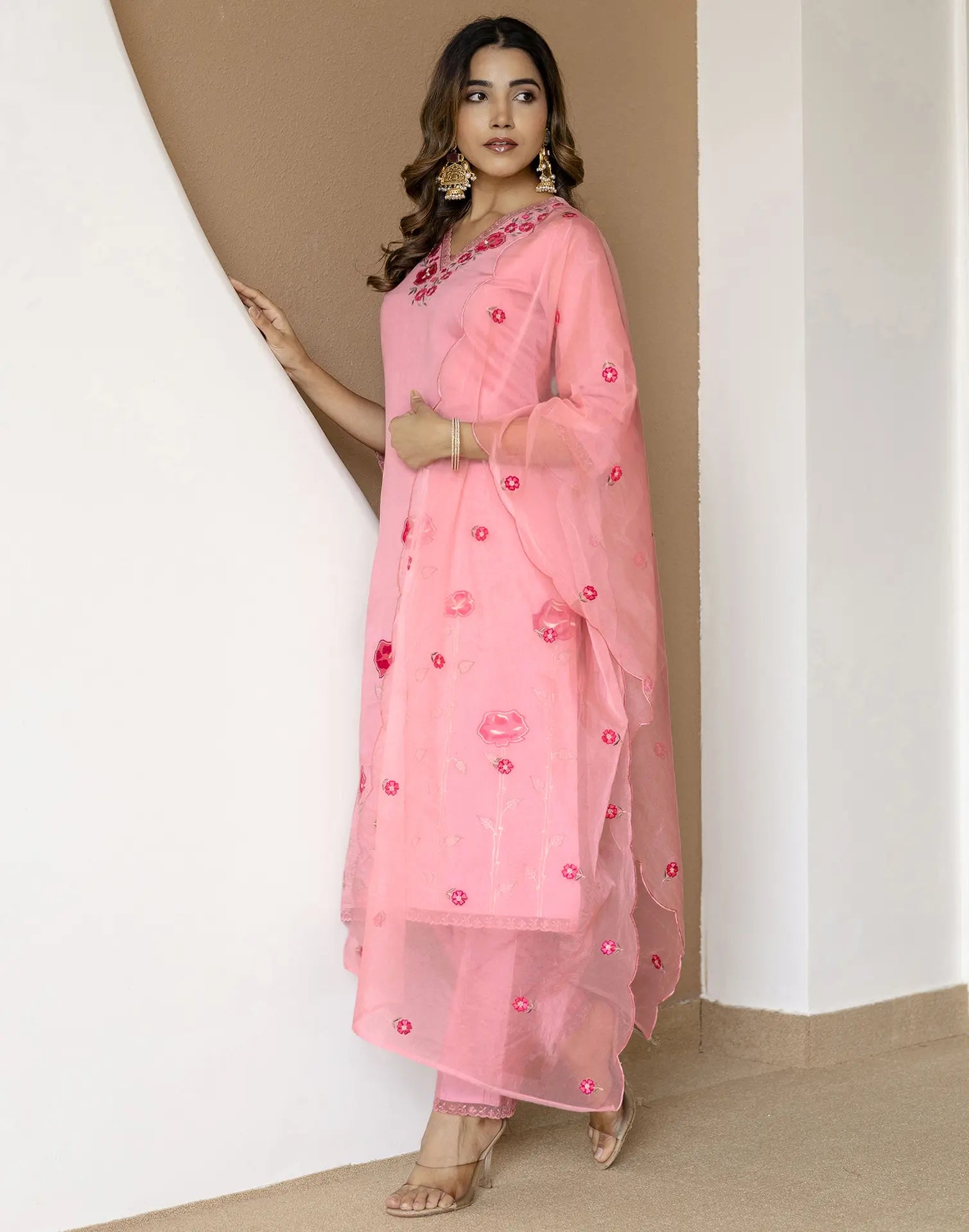 Silk Blend Embroidered Straight 3 Piece Kurta Set