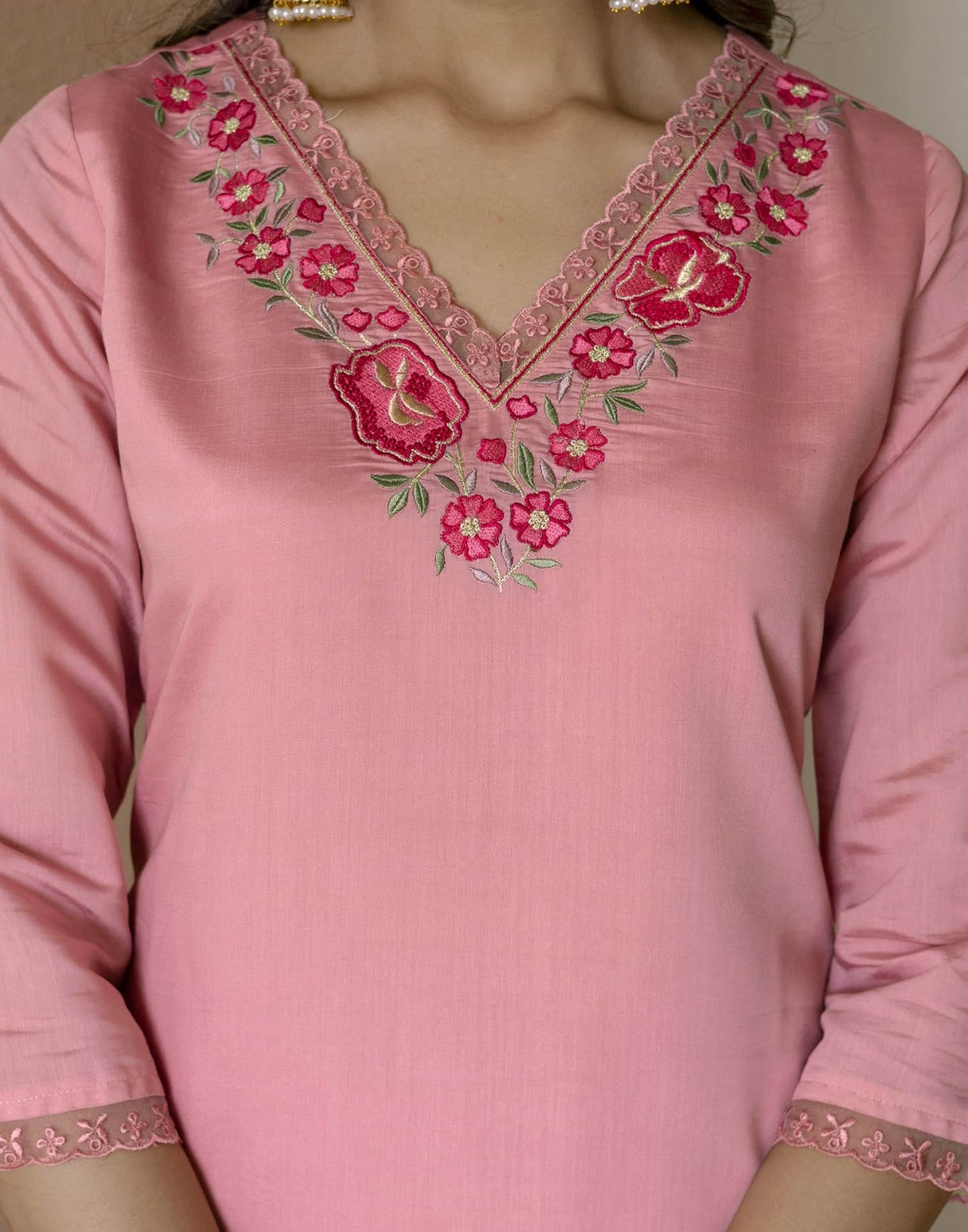 Silk Blend Embroidered Straight Kurta with Pant & Dupatta