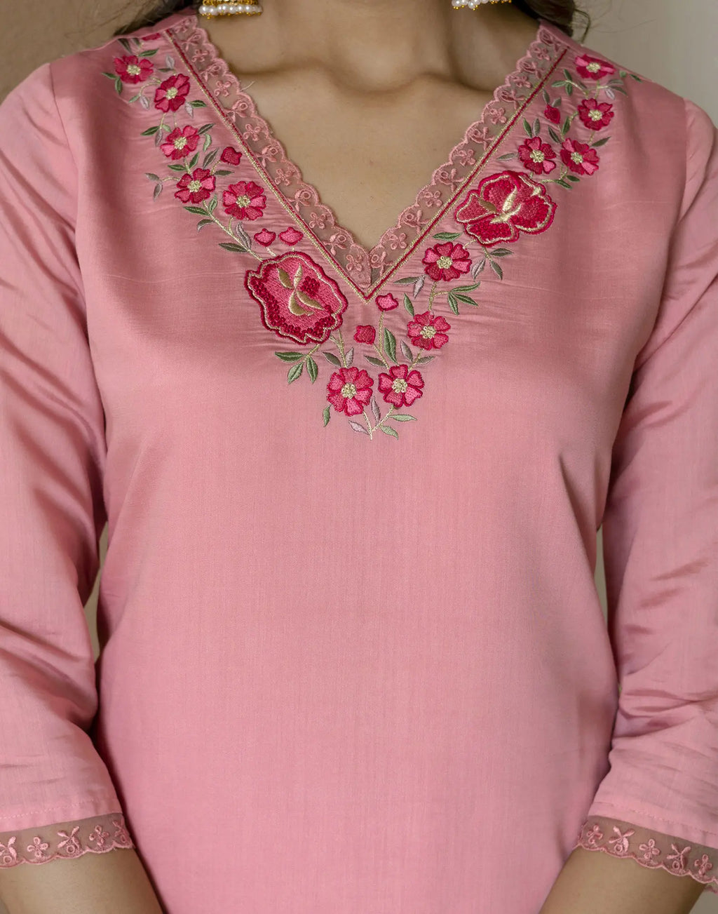 Silk Blend Embroidered Straight 3 Piece Kurta Set