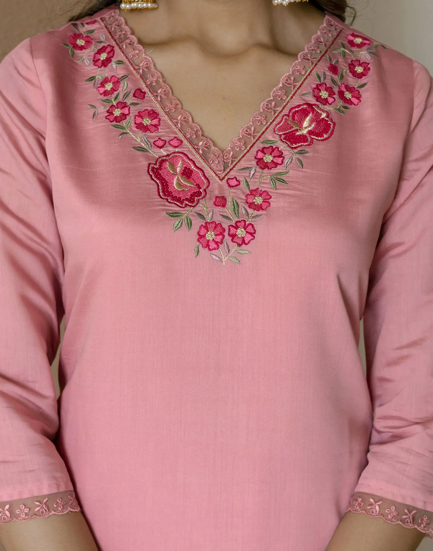 Silk Blend Embroidered Straight 3 Piece Kurta Set