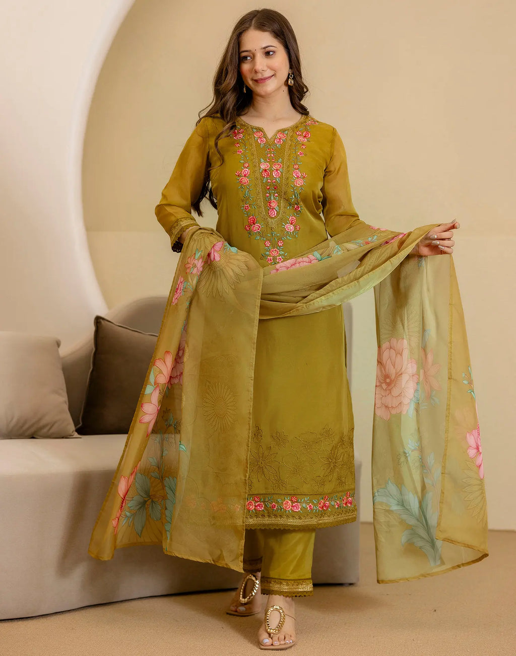 Organza Embroidered Straight 3 Piece Kurta Set