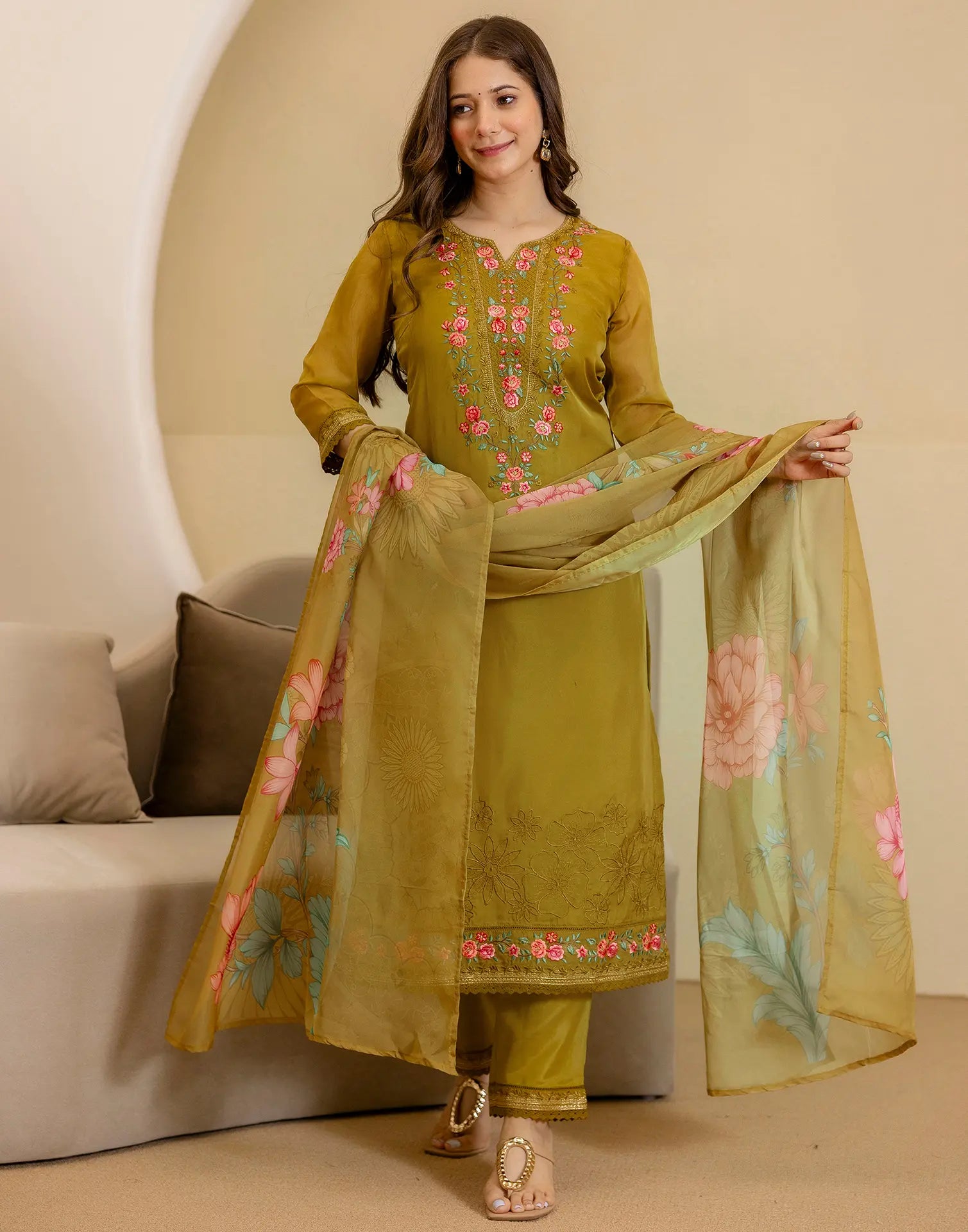 Organza Embroidered Straight 3 Piece Kurta Set