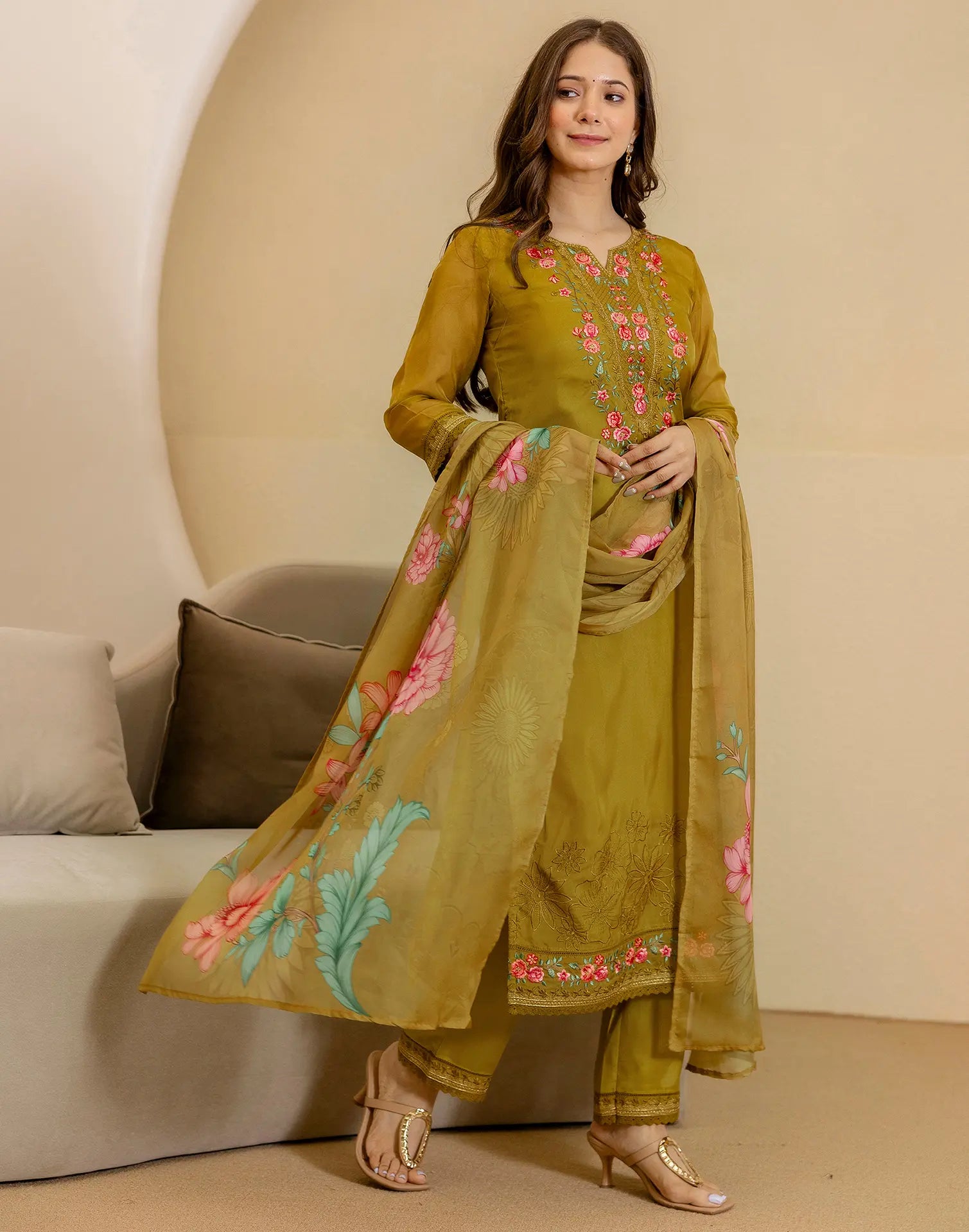 Organza Embroidered Straight 3 Piece Kurta Set