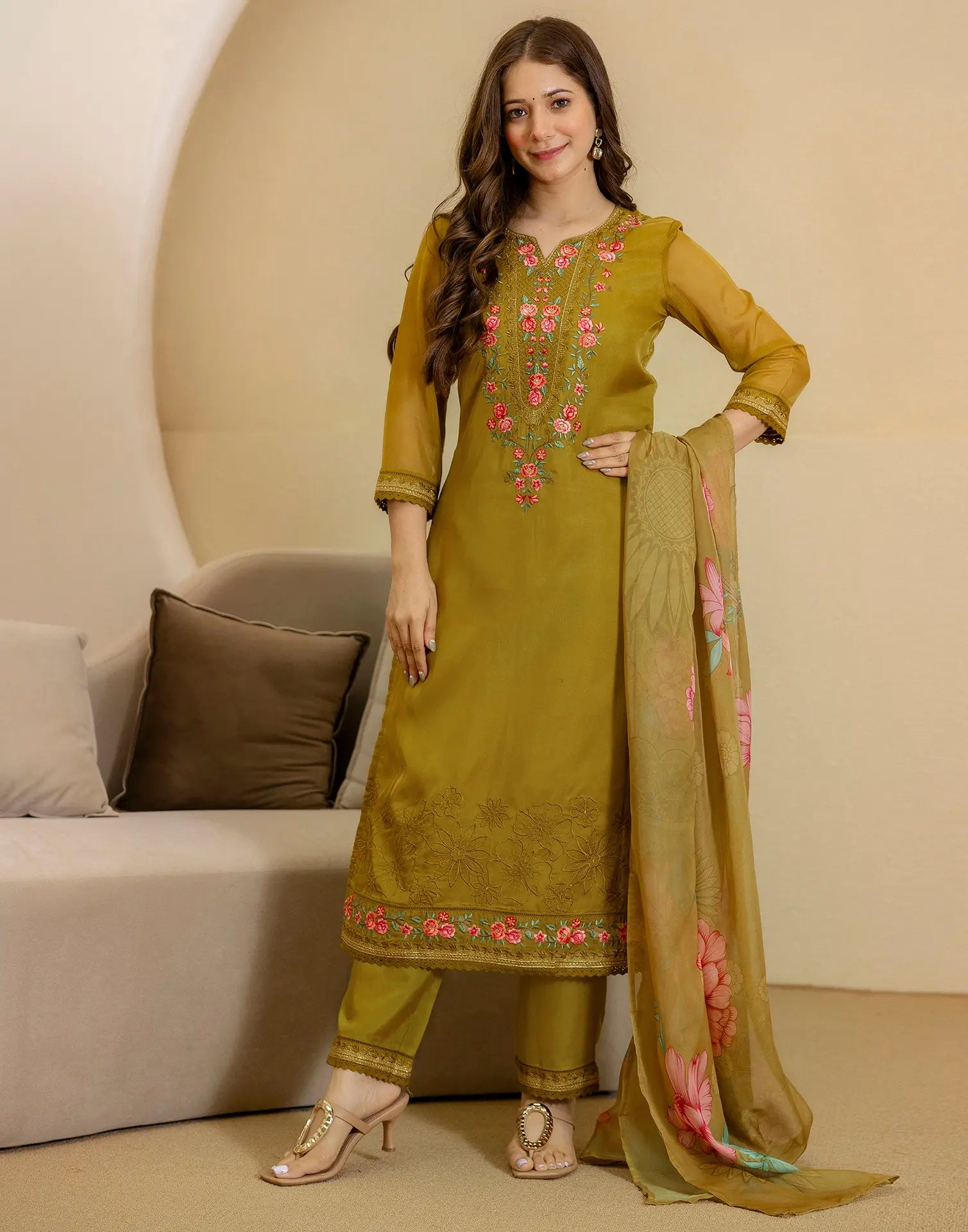 Organza Embroidered Straight 3 Piece Kurta Set