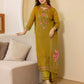 Silk Blend Embroidered Straight Kurta with Pant & Dupatta
